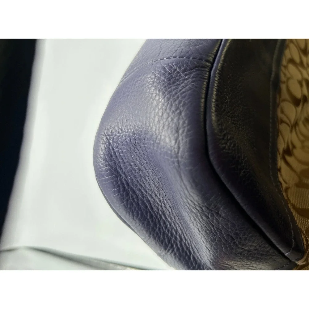 Coach Signature Hobo Bag Purple Leather Trim Canvas Crossbody Shoulder Purse‎